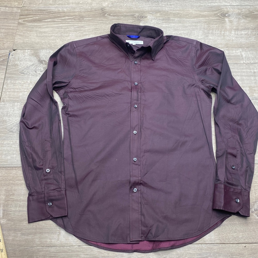Teddy Stratford Shirt Zip Front Mens 2 Burgundy Iridescent Cotton Long Sleeve